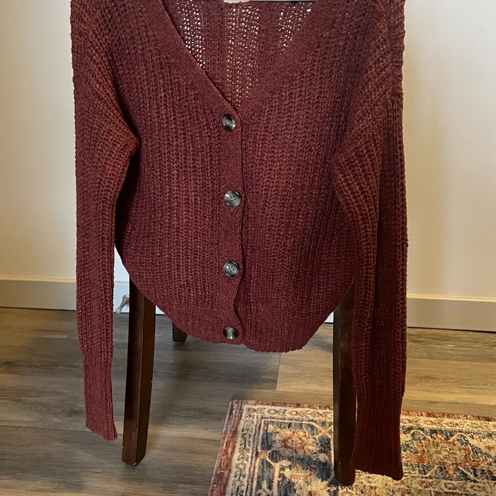 moon & madison Red Reversible Button-Up Cardigan